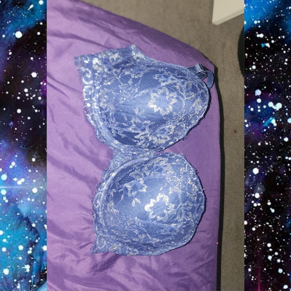 Lace Underwire Bra in Blue with Floral Embroidery - Women's Intimates